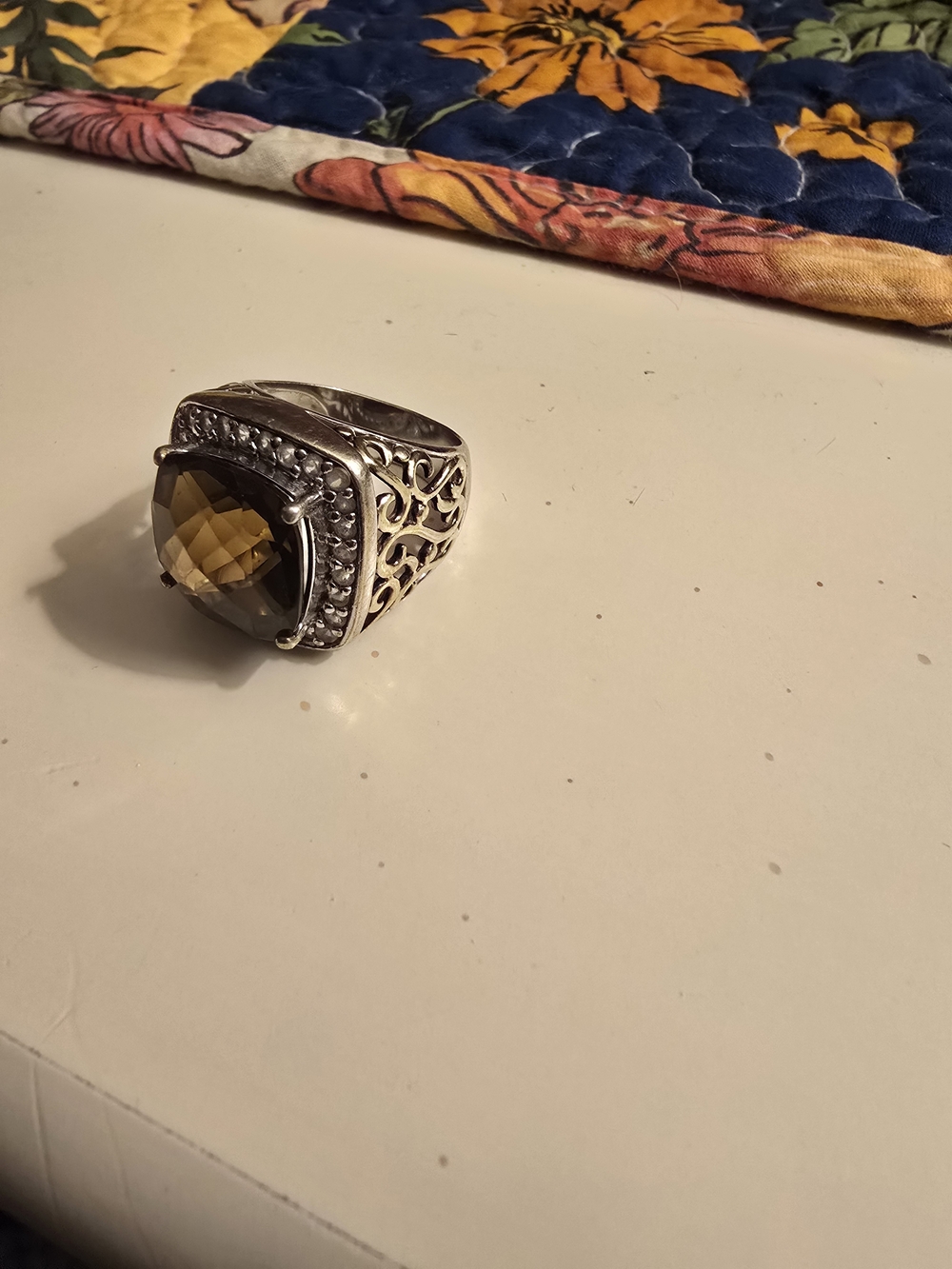 Men's Silver Cocktail Ring with Yellow Gem